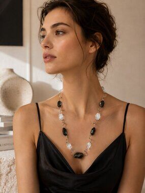 Noa's Sterling Silver Smoky Quartz Clear & Crackle Quartz Necklace | 13"